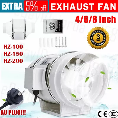 6/8  Silent Fan Extractor Duct Hydroponic Inline Exhaust Industrial Vent Oz • $42.95