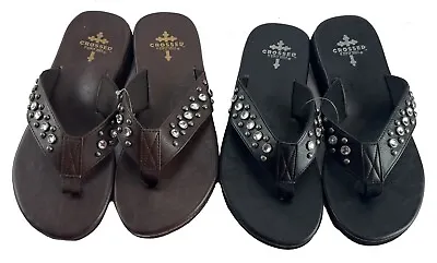 2 Pair Gypsy Soule Thong Sandals 1  Heel Jewel Bedazzled Flip Flops Brown/Black • $12.99