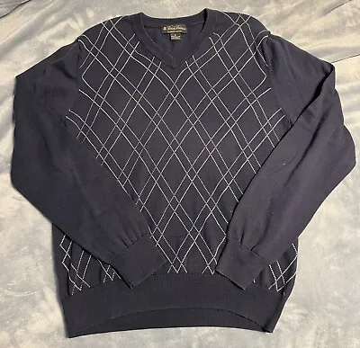 Brooks Brothers Men’s Sweater Size M 100% Cotton Navy Blue Argyle • $20.95