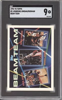 Michael Jordan Magic Johnson Rodman Sgc 9 1992-93 Topps #3 Beam Team Hof 7474 • $0.99