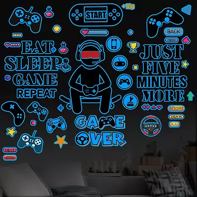 Eat Sleep Game Wall Decal Glow At Night Gamer Boy Wall Stickers Video Game Wall • $14.67