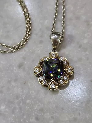 Vintage Mystic Topaz Purple Blue Gold Overlay .925 Sterling Silver Necklace • $20