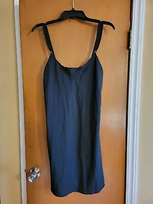 Vintage Vanity Fair 80's Sissy 34 Slippery Nylon Full Slip Nightgown Dress Black • $24.99