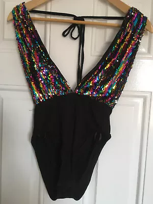 £5 • Buy Shein Backless Halterneck Sequin Bodysuit