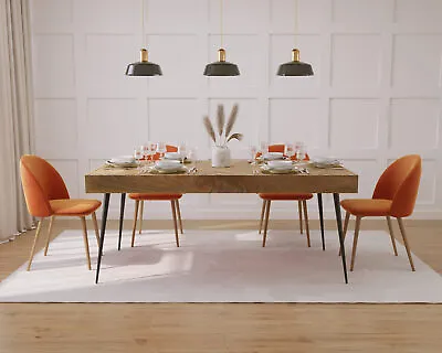 Distressed Industrial Mango Dining Set 180cm - 6 Seater Orange Velvet Chairs • £867.34