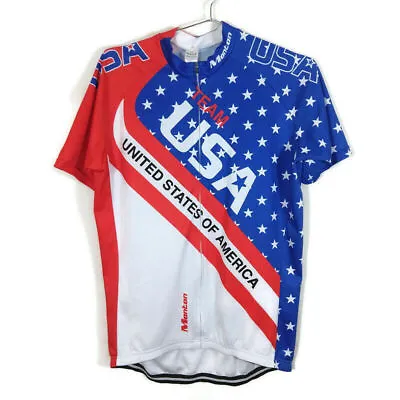 Monton Men's Team USA  American Flag Athletic Fit Zip Up Cycling Jersey Size 2XL • $22.99