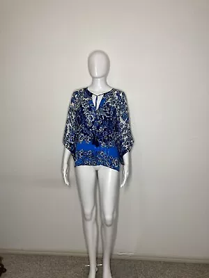 Desigual Sz M Blue Sparkling Half Sleeve Blouse Top Tunic Oversized • $15