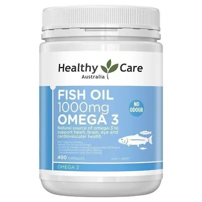 Healthy Care Natural Fish Oil No Odour 1000mg Omega 3 400 Capsules-Support Brain • $25.95