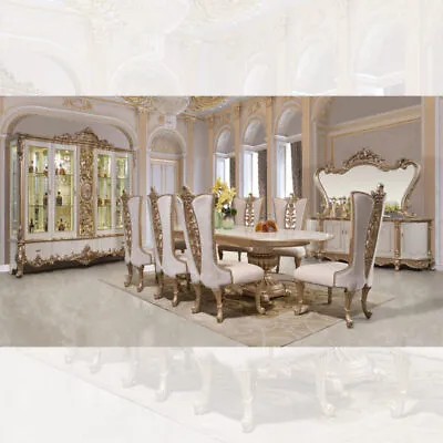 Luxury Traditional 9 Piece Dining Room Set In Gold & Beige Finish HD-9083 • $12850