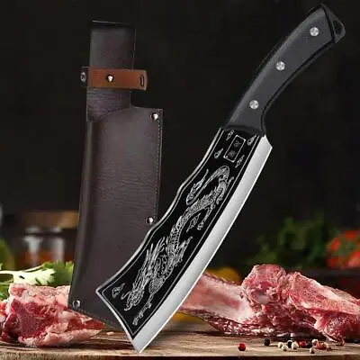 Meat Cleaver Butcher Kitchen Knife Serbian Chef Knife With Sheath Chopping Bone • $17.55