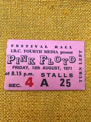 PINK FLOYD Concert Ticket Stub  FIRST EVER PERFORMANCE IN AUST. Melbourne  1971 • $495