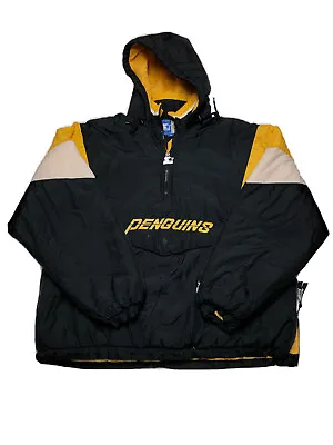 Pittsburgh Penguins Starter Jacket Men's Puffer Vintage 90s Black Gold ~ SIZE XL • $86