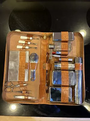 Vintage Stella Men's Grooming Kit Set West German Brown Leather 18PC • $45