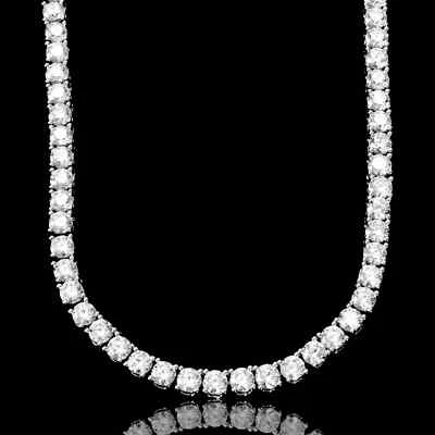 £71.25 • Buy Men's 4mm One Row Real White Gold Silver Ice Tennis ANTI TARNISH Chain Necklace