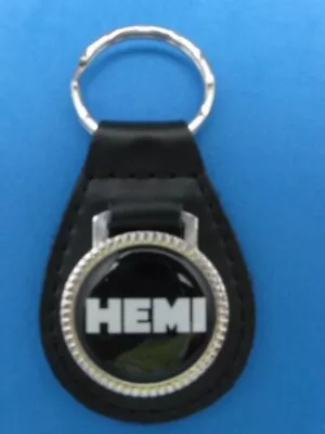 Vintage HEMI Black Genuine Grain Leather Keyring Key Fob Keychain - Collectible • $24.99