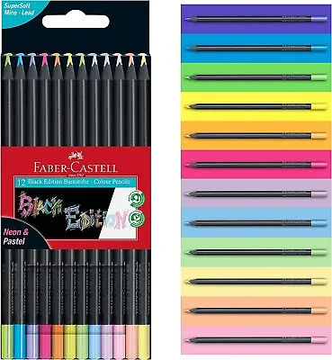 Faber-Castell Colouring Pencils Black Edition Neon & Pastel Colours - Set Of 12 • $9.95