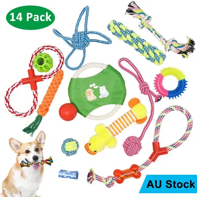 $25.99 • Buy 14 PCS Dog Rope Chew Toys Pet Puppy Chew Bite Ball Toy Tough Cotton Teething Toy