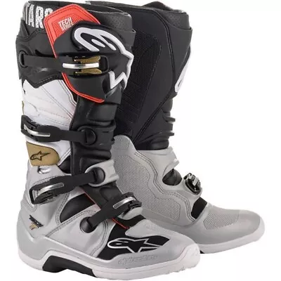 Alpinestars Tech 7 Blk/Silver/Wht/Gold Dirt Bike MX SXS ATV Boots Men's Size 8 • $330