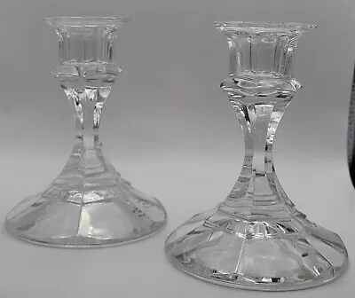 Vintage Candle Holders Clear Cut Glass Made In U.S.A. 4” Tall - Set Of 2 • $10