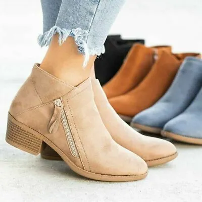 £15.89 • Buy Womens Ankle Boots Chelsea Block Heel Stretch Ladies Pull On Zip Booties Size