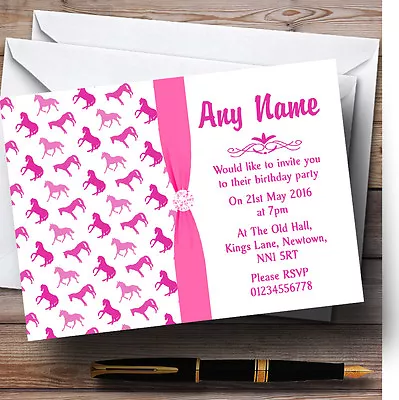 Pink And White Horses Personalised Children's Birthday Party Invitations • £8.99