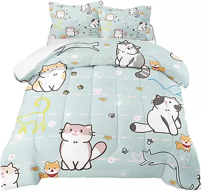 Kids Teen Comforter Set Soft  2Pcs W/Pillowcase Twin Size Cartoon Cats For Girls • $46.08
