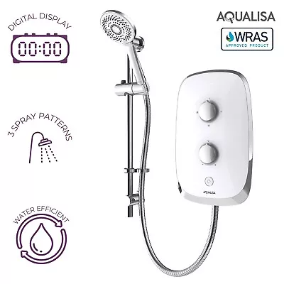 £285 • Buy 9.5KW White Electric Shower Digital Display 3 Spray Patterns Aqualisa E-Motion
