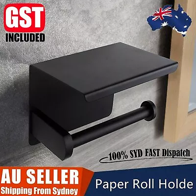 Stainless Steel Toilet Paper Roll Holder Storage Hooks Bathroom Washroom Black • $18.95