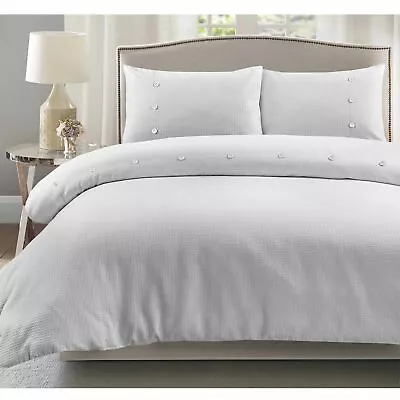 Waffle Duvet Quilt Cover Pillowcases Bedding Set Luxury Buttons Soft 100% Cotton • £28