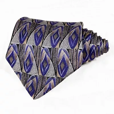 Vintage Van Heusen 100% Silk Tie Satin Paisley Blue Beige Necktie Made In USA • $19.99