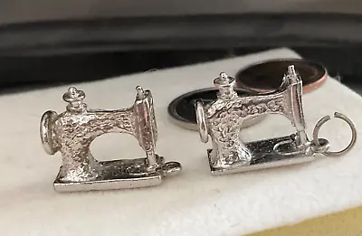 Two Vintage Large Sterling Charms GRANNY SEWING MACHINES Crafts Designer • $14