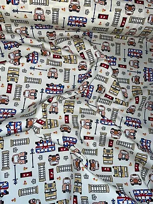 1 Meter Ivory London Bus Print 100% Cotton Fabric 45” Wide • £4.99
