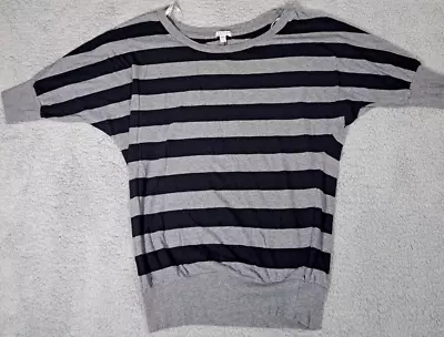 I Love H81 Top Women's Medium Gray Black Striped Shirt Elastic Capped Sleeves • $8