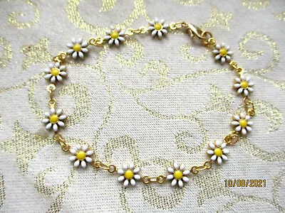 £4.95 • Buy Enamel Daisy Flower Chain Bracelet 7.5  
