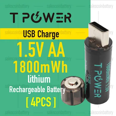 4x Tpower USB Rechargeable 1.5V Li-ion AA Lithium Battery 1800mWh Mel Stock • $23.59