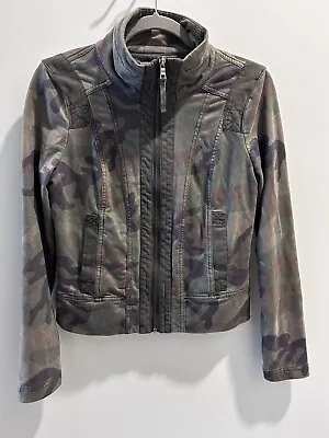 Marrakech Anthropologie Green Camo Sueded Moto Jacket Size Small • $24.99