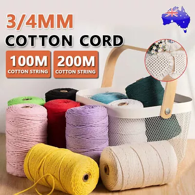 $8.99 • Buy 3mm/4mm Natural Cotton String Twisted Cord Craft Macrame Artisan Rope Weaving AU