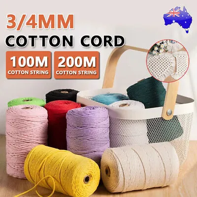 3mm/4mm Natural Cotton String Twisted Cord Craft Macrame Artisan Rope Weaving AU • $9.79