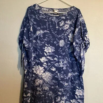 H & M Size 10 Floral Short Tie  Sleeve Dress Blue Shift Crewneck Soft  New • $14.99