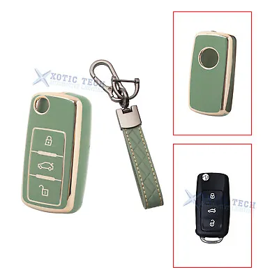 Set Green Remote Control Key Fob Holder W/Keychain For VW Jetta GTI MK6 Polo MK5 • $13.99