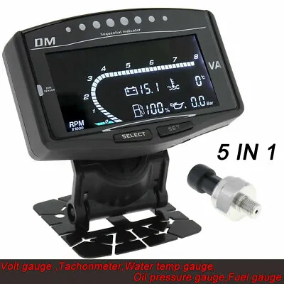 $41.11 • Buy 5in1 Multifunction Car LCD Digital Oil Pressure+Volt+Water Temp+Fuel+Tacho Guage