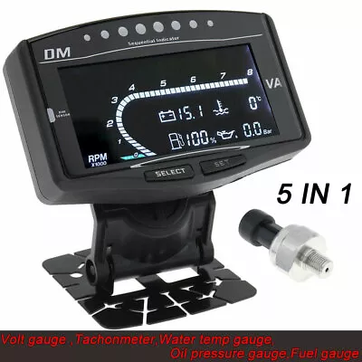 5in1 Multifunction Car LCD Digital Oil Pressure+Volt+Water Temp+Fuel+Tacho Guage • $40.67