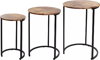 Round Nesting Tables Set Of 3 - Wood Accent Nightstand Set Small Coffee Tables F • $95.99