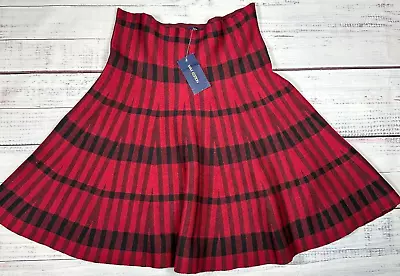 Max Edition Womens Pull On Stretch Knit Flared Skirt Sz M/L Red Black Stripe New • $20.99