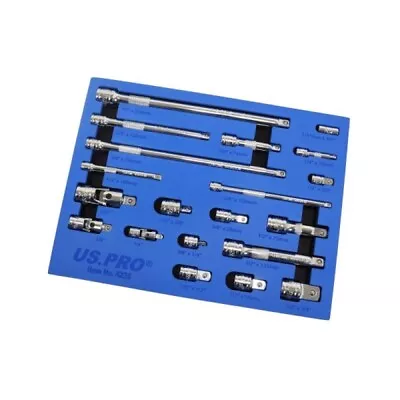 US PRO 20pc Socket Extension Bar UJ Adapter Set 1/4  3/8  1/2  Drive In EVA Foam • £26.95