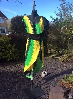 Handmade. Jamaican Flag Colour Ruffle Detail Tie Dye Print Dress..Size...16 • £26.99