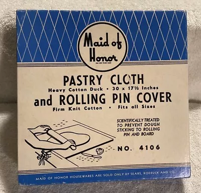 Vintage Maid Of Honor Pastry Cloth/Rolling Pin Cover Set W Recipe Book  NO. 4106 • $25.99