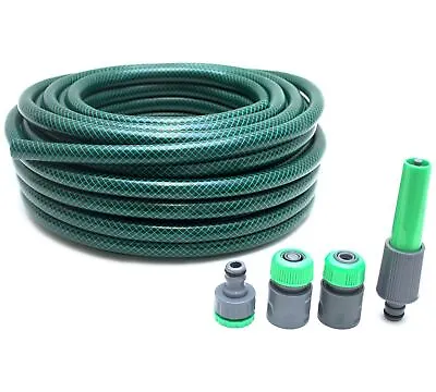 New 30m Reinforced Garden Hosepipe With Fittings Outdoor Plant Watering Hose • £14.95