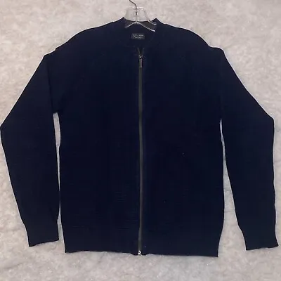 Zara Man Bomber Jacket Full Zip Mens Medium 42 Black Rib Knit • $16