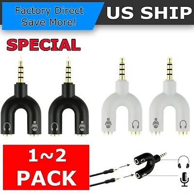 3.5mm Stereo Audio Male To 2 Female Headphone/Mic U Splitter Cable Adapter New • $2.75